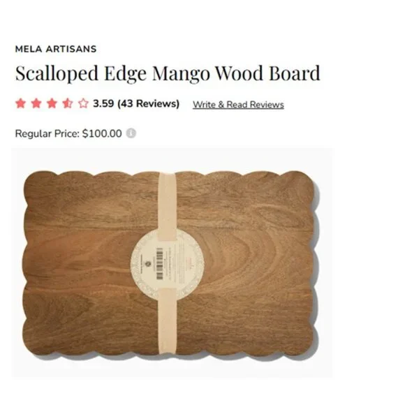 MELA ARTISANS Scalloped Edge Mango Wood Charcuterie Board (BRAND-NEW!) - Picture 4 of 4